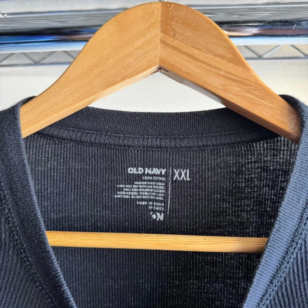 Old Navy Mens Waffle Knit Thermal Long Sleeve Shirt Black XXL Layering Basic